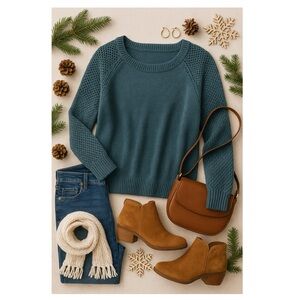 REITMANS Open-Knit Sleeve 100% Cotton Sweater Teal Blue Size 2X Casual Cozy